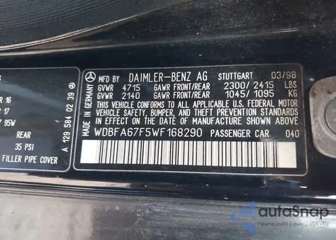 1998 Mercedes-Benz Sl 500 500 from USA, damaged, VIN WDBFA67F5WF168290